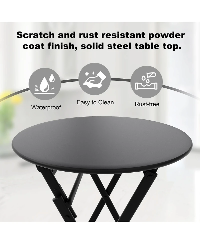 GarveeLife 3-Piece Folding Patio Bistro Set, Round Metal Table & 2 Chairs, Powder-Coated Steel, Balcony, Porch Garden