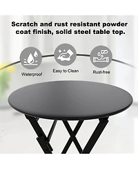 GarveeLife 3-Piece Folding Patio Bistro Set, Round Metal Table & 2 Chairs, Powder-Coated Steel, Balcony, Porch Garden