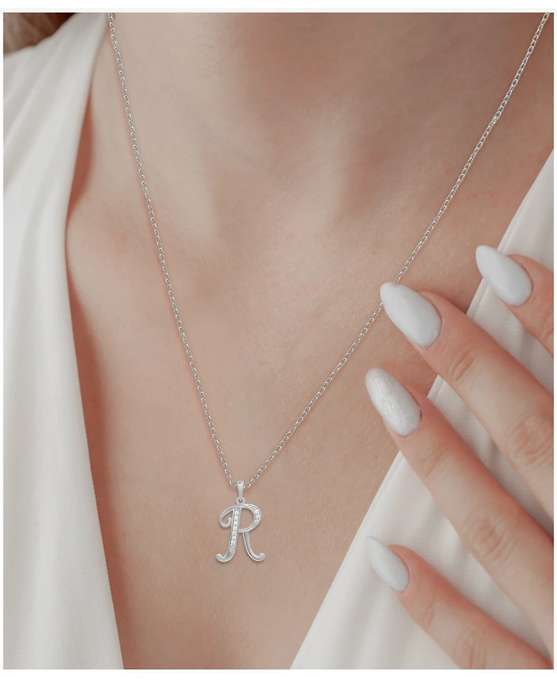 Diamond R Initial 18" Pendant Necklace (1/10 ct. t.w.) in Sterling Silver