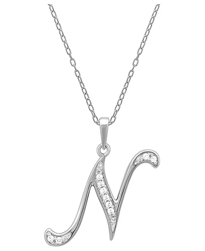 Diamond N Initial 18" Pendant Necklace (1/10 ct. t.w.) in Sterling Silver