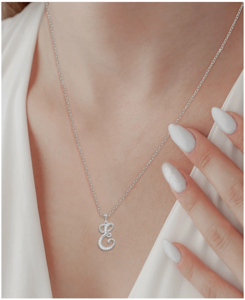 Diamond E Initial 18" Pendant Necklace (1/10 ct. t.w.) in Sterling Silver