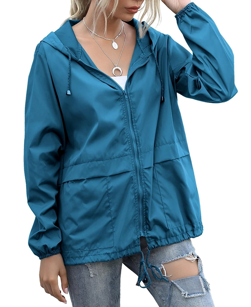 Piscifun Women's Lightweight Waterproof Packable Rain Jacket Windproof Hooded With Pockets For Travel Outdoor