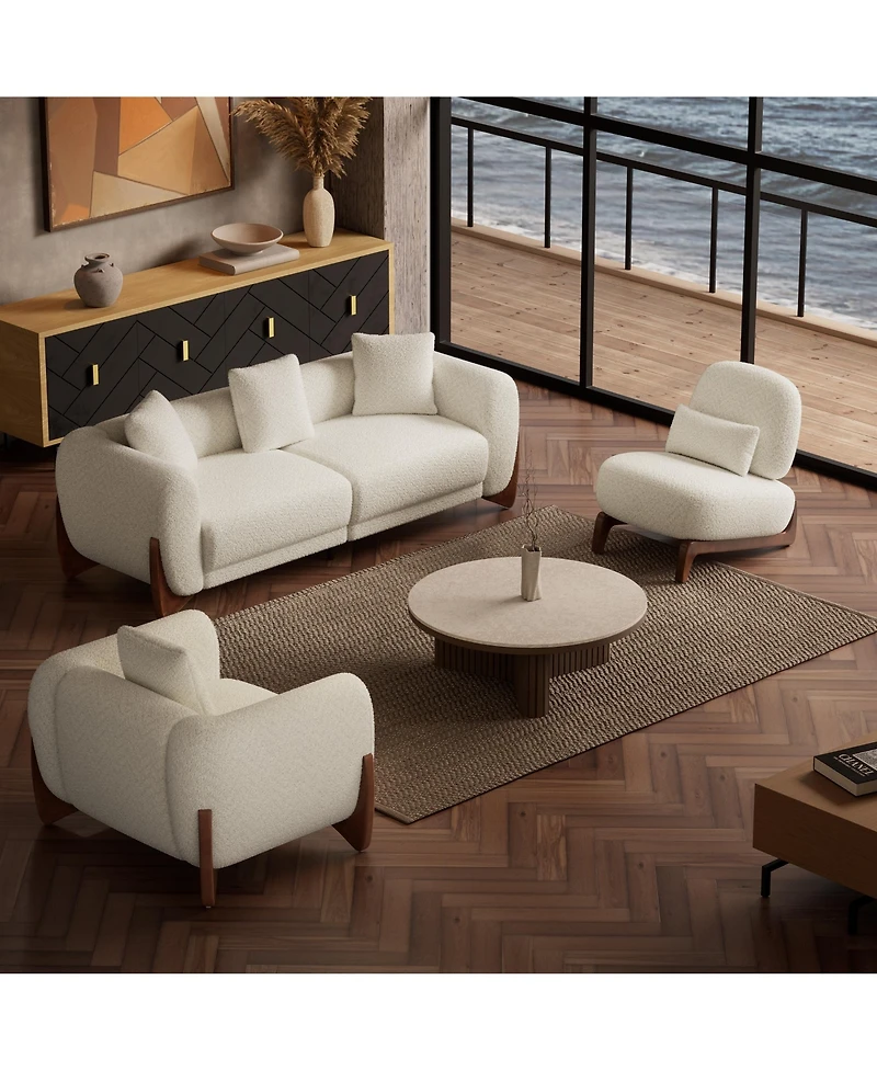 Morden Fort Cloud Couch Round Arm Plush Boucle Sofa for Living Room Apartment Minimalist