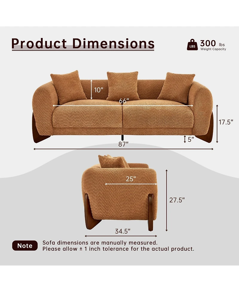 Morden Fort Cloud Couch Round Arm Plush Boucle Rectangle Sofa for Living Room Apartment Modern