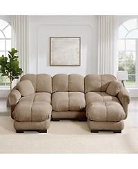Clihome Oversize Chenille U-Shaped Sofa,Deep Seat Sofa Couch with Movable Ottoman