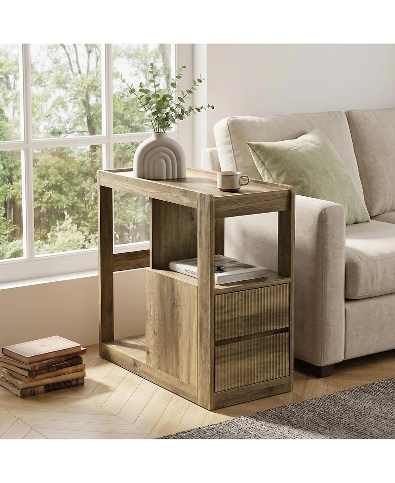 Tribesigns 12.6 Rolling Side Table with 2 Drawers and Storage Shelf