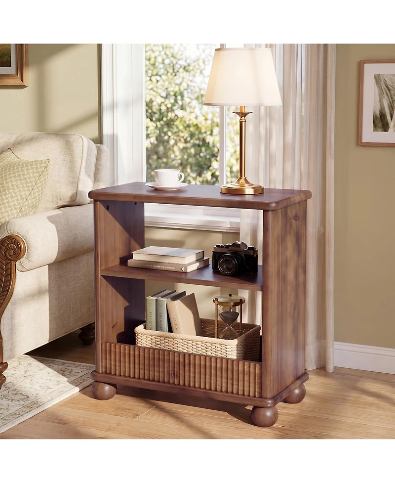 Tribesigns Solid Wood Side Table,3-Tier Narrow End Table,Easy Assembly