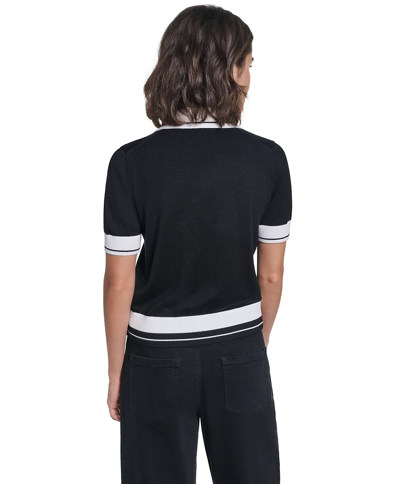 Karl Lagerfeld Paris Women's Short-Sleeve Collared Sweater