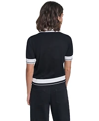 Karl Lagerfeld Paris Women's Short-Sleeve Collared Sweater