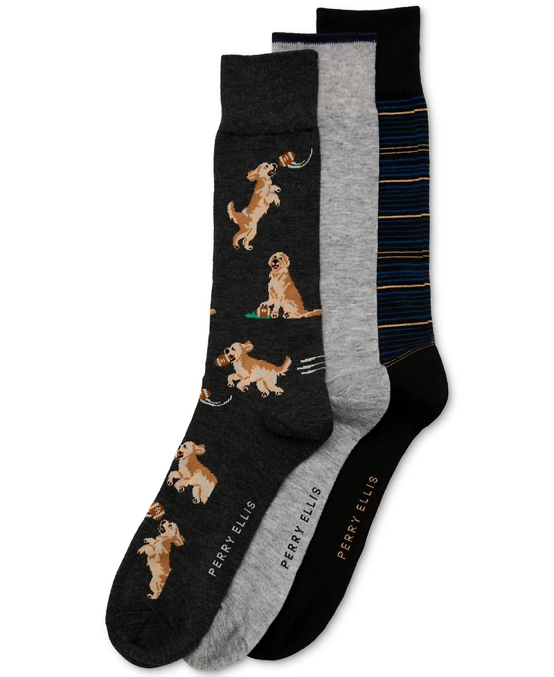 Perry Ellis Portfolio Men's Golf Stripe Crew Socks, 3-Pack