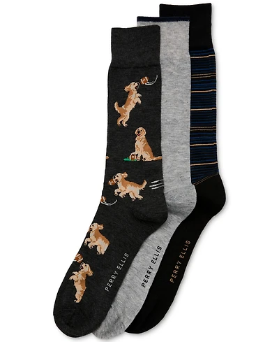 Perry Ellis Portfolio Men's Golf Stripe Crew Socks, 3-Pack