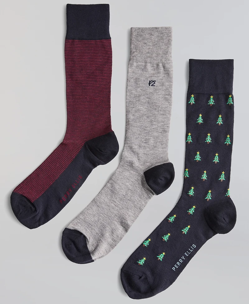 Perry Ellis Portfolio Men's Christmas Trees Mix Crew Socks, 3-Pack