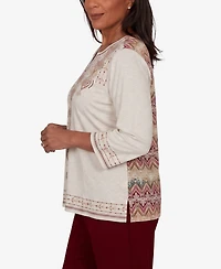 Alfred Dunner Petite Keyhole Neck 3/4-Sleeve Blouse