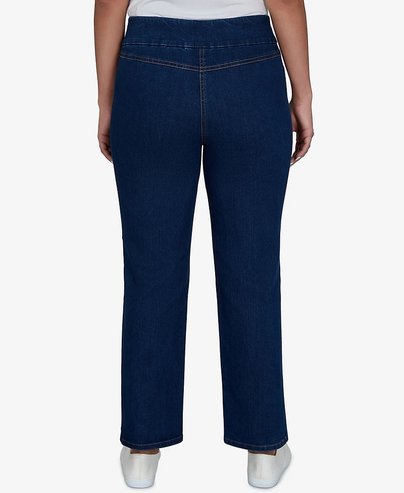 Alfred Dunner Petite Pull-On Straight Floral-Embroidery Denim Jeans