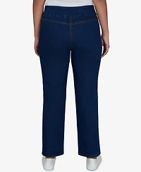 Alfred Dunner Petite Pull-On Straight Floral-Embroidery Denim Jeans