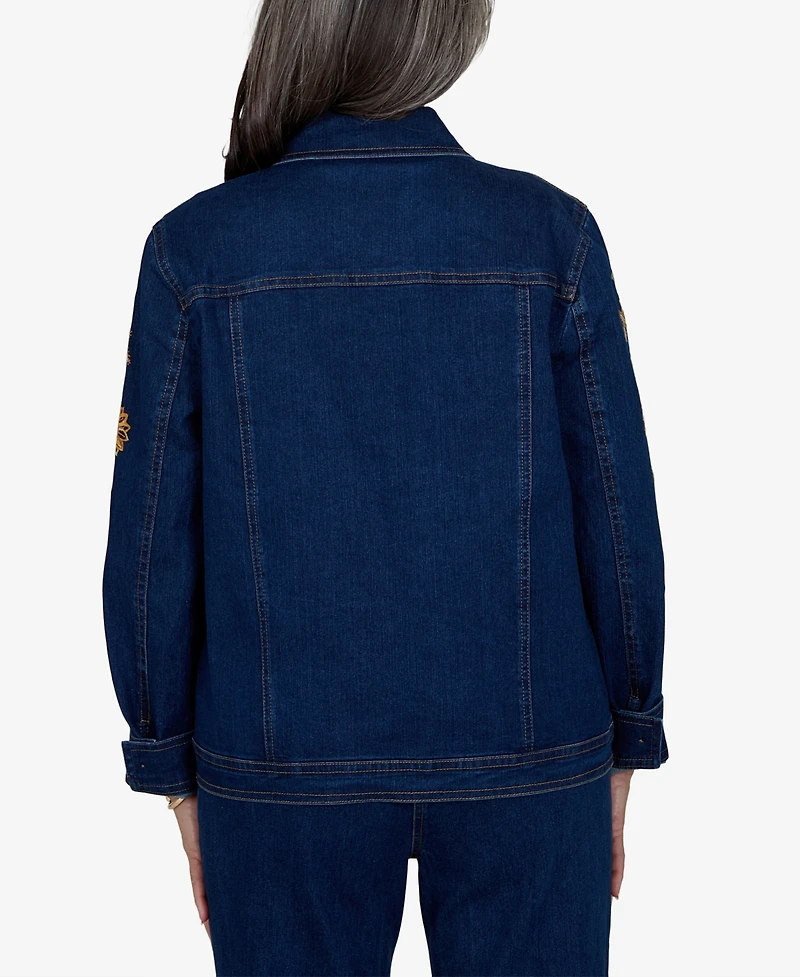 Alfred Dunner Petite Denim Floral-Embroidered Jacket