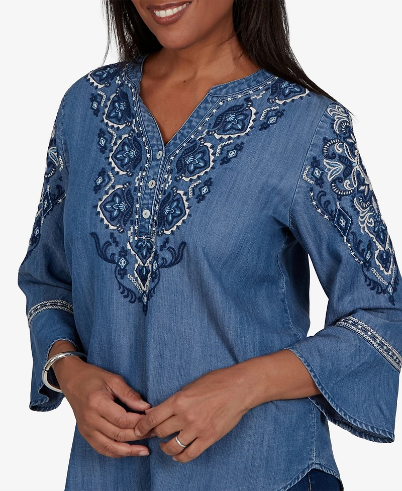 Alfred Dunner Petite 3/4-Sleeve V-Neck Blouse