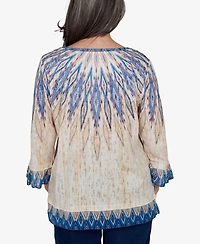 Alfred Dunner Petite 3/4-Sleeve Crewneck Allover-Print Blouse