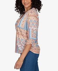 Alfred Dunner Petite Henley 3/4-Sleeve Top