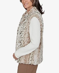 Alfred Dunner Women's Petite Animal-Print Mandarin-Collar Teddy Jacket