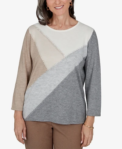 Alfred Dunner Petite Colorblock 3/4-Sleeve Pullover