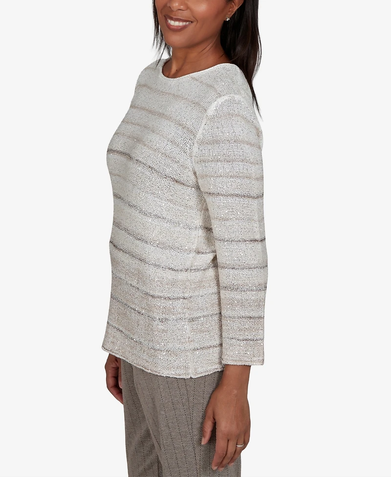 Alfred Dunner Petites Striped 3/4-Sleeve Pullover