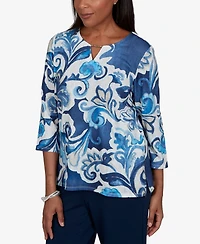 Alfred Dunner Petite Keyhole Neck 3/4-Sleeve Knit Top