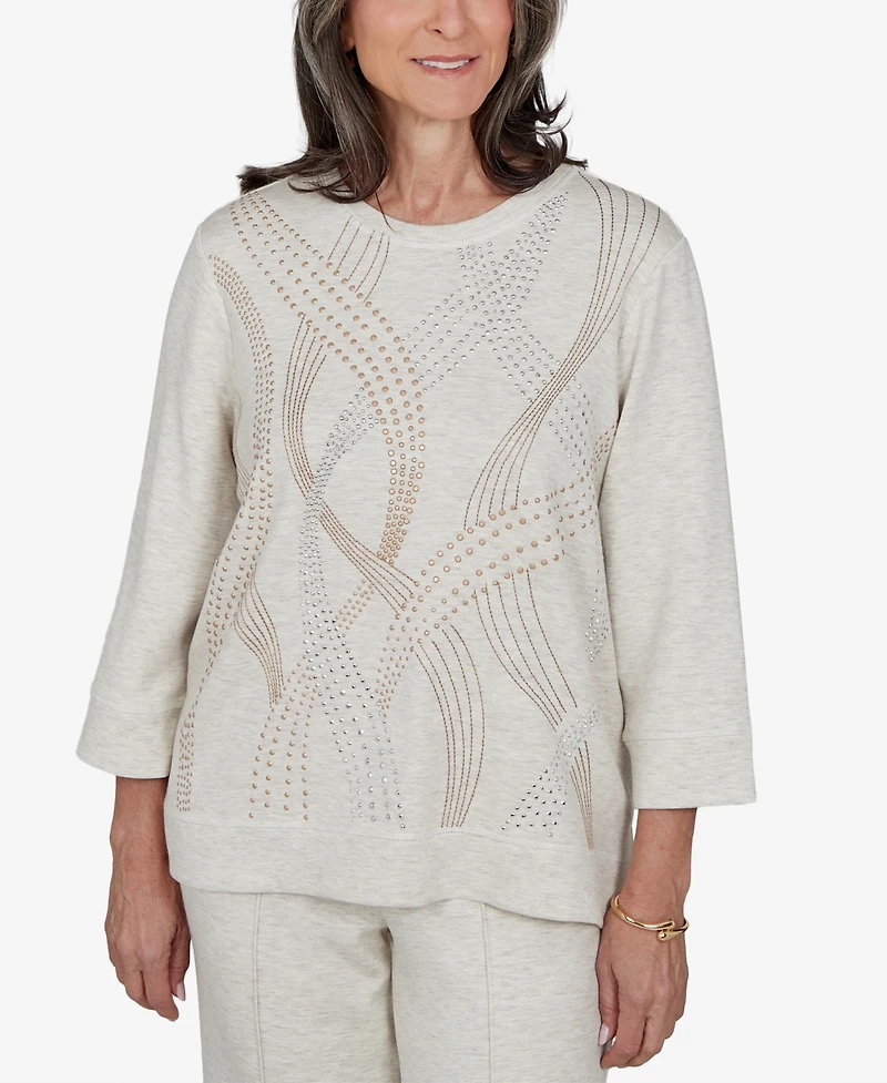 Alfred Dunner Petite 3/4-Sleeve Embellished Top