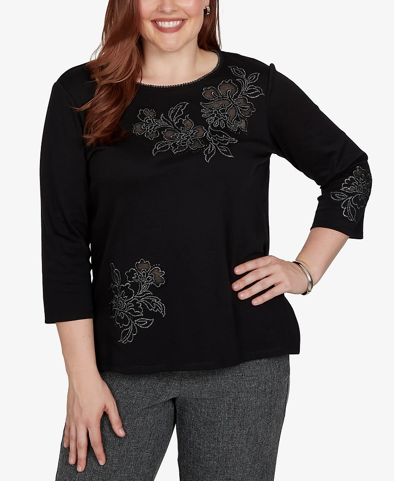 Alfred Dunner Petite Crewneck 3/4-Sleeve Knit Top