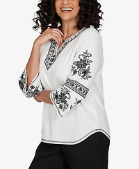 Alfred Dunner Petite Keyhole Neck 3/4-Sleeve Cotton-Blend Knit Top