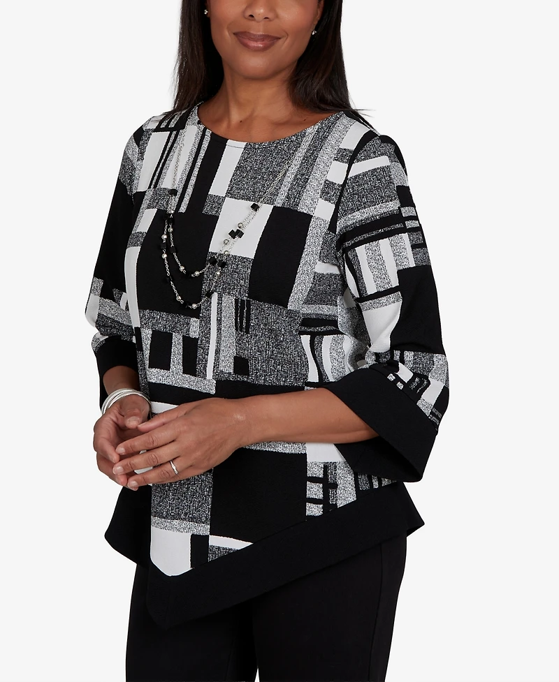 Alfred Dunner Petite 3/4-Sleeve Asymmetric-Hem Tunic