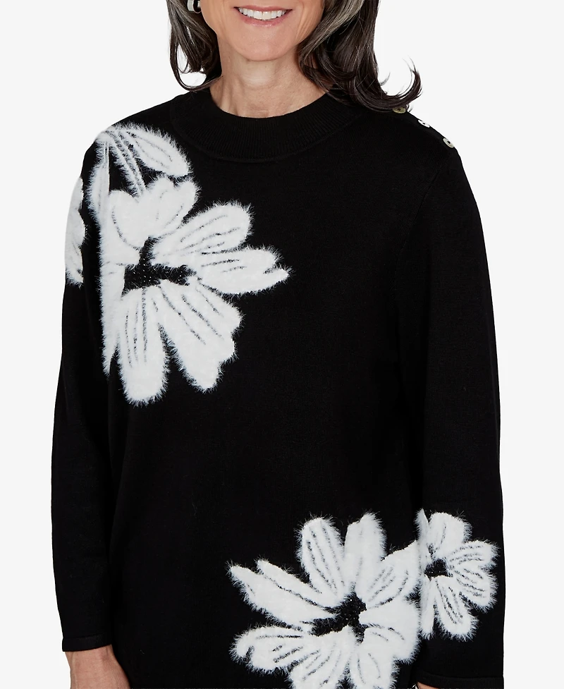 Alfred Dunner Petite 3/4-Sleeve Floral Pullover Sweater