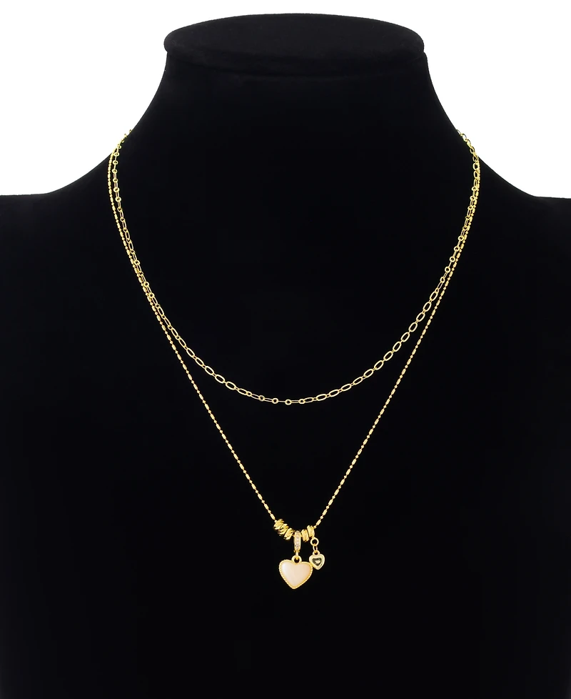 Unwritten Cubic Zirconia and Crystal Gold-Plated Heart Charm Layered Necklace Set