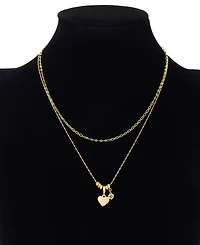 Unwritten Cubic Zirconia and Crystal Gold-Plated Heart Charm Layered Necklace Set