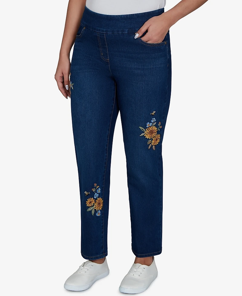 Alfred Dunner Women's Pull-on Mid-Rise Straight Denim Pants