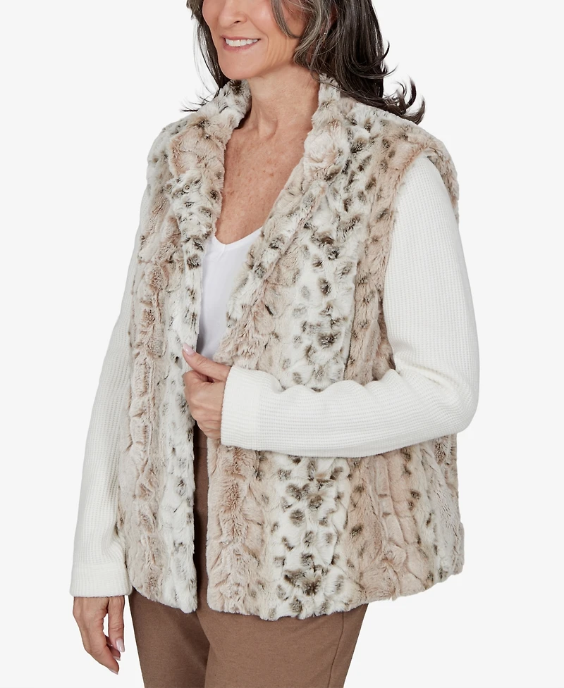 Alfred Dunner Women's Faux Fur Animal Print Mock Neck Jacket
