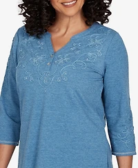 Alfred Dunner Women's V-Neck 3/4-Sleeve T-Shirt