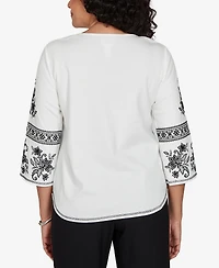 Alfred Dunner Women's Knit 3/4-Sleeve Keyhole Neck Blouse