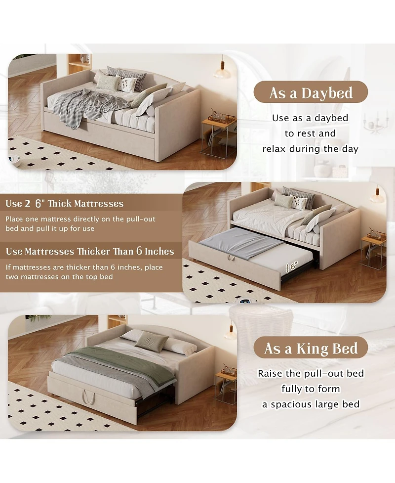 Streamdale Furniture Upholstered Twin Daybed with Pop-Up Trundle, Space-Saving Velvet Sofa Bed