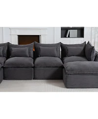 Streamdale Furniture Oversized Corduroy Modular Cloud Sectional Sofa with 2 Ottomans