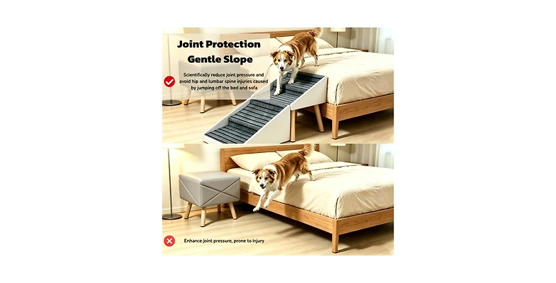 Zeny 2-in-1 Foldable Dog Ramp Stairs, 4-Step Anti-Slip Pet Steps for Sofa and Bed, Convertible Footstool Small Senior Dogs