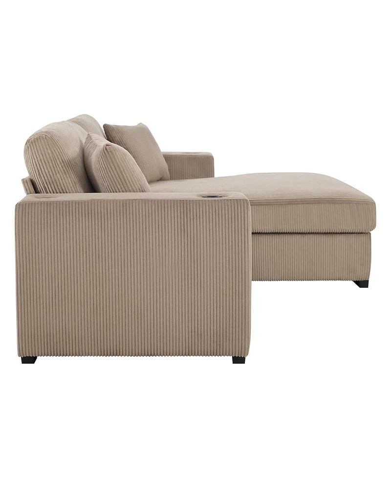 Streamdale Furniture L-Shaped Corduroy Sectional Sofa with Cup Holders and Charging Ports