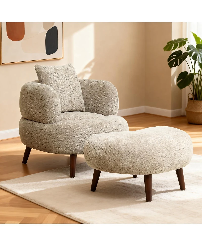 Streamdale Furniture Nordic Chenille Lazy Club Chair with Ottoman and Pillow