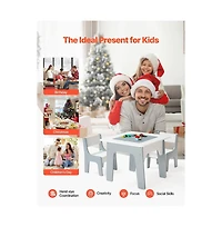 Slickblue 4-in-1 Toddler Activity Table and Chair Set with Building Block Top and Storage Space for Boys and Girls