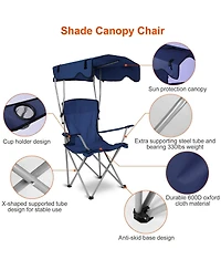 Mountaintop Foldable Beach Canopy Chair, 330 lb capacity, sunshade, cup holder, portable folding seat for beach, camping & travel.