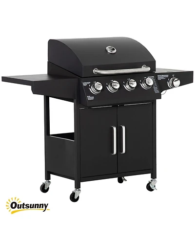 Mountaintop 52 Barbecue Grill with Wheels 4+1 Burner Propane Gas Outdoor Bbq Trolley Side Burner Warming Rack