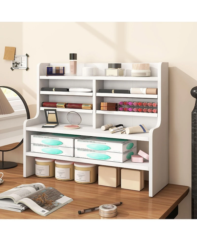 Gymax Desk Bookshelf Desktop Display Rack w/Open Cubes Removable Shelves for Home