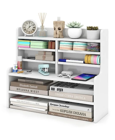 Gymax Desk Bookshelf Desktop Display Rack w/Open Cubes Removable Shelves for Home