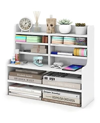 Gymax Desk Bookshelf Desktop Display Rack w/Open Cubes Removable Shelves for Home