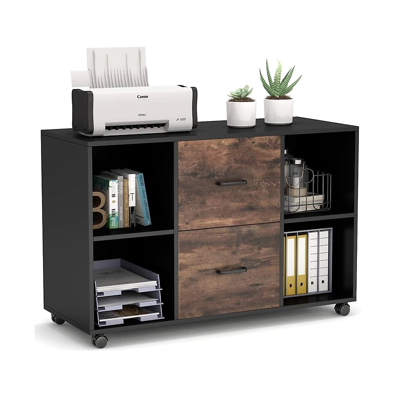Tribesigns 2 Drawer File Cabinet, Large Mobile Lateral Filing Cabinet for Letter Size, Printer Stand with Storage Shelves and Rolling Wheels